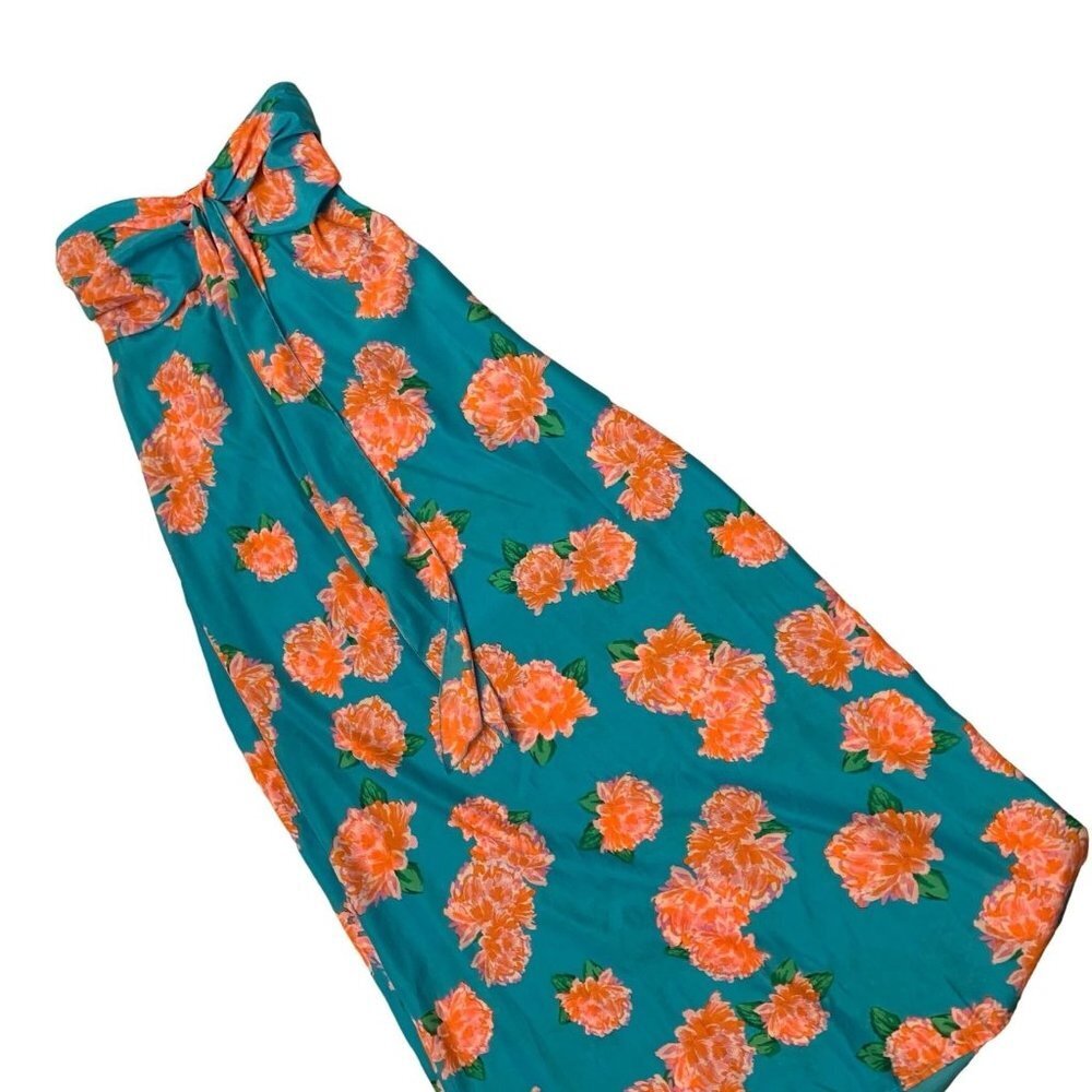 Band of Gypsie Floral Strapless Maxi Dress Size Small Blue Orange pink